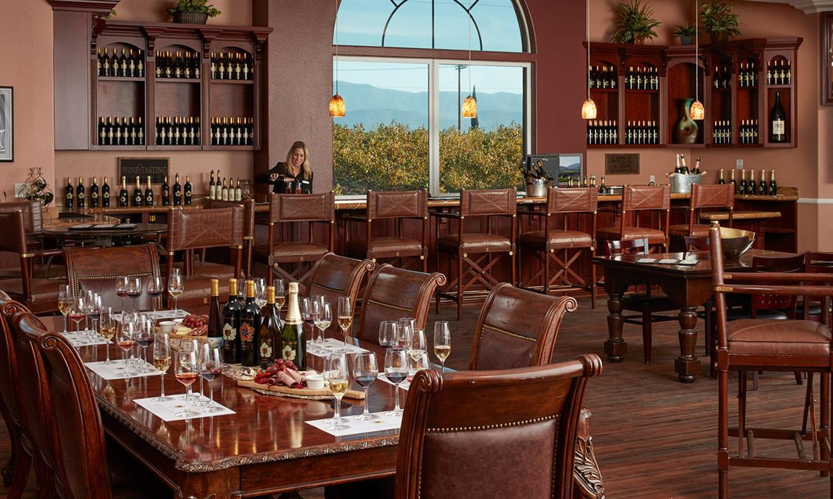 Dining area with tables setup for wine tasting
