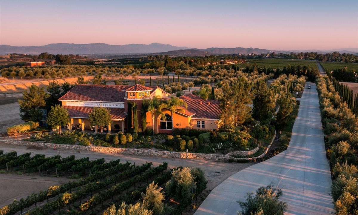 aerial view of Carter Estate Winery at sunset